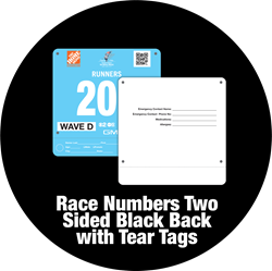 Picture of Race Numbers Two Sided Black Back with Tear Tags - Timers
